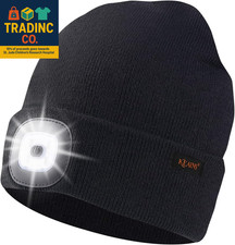Unisex Knit Beanie with Rechargeable LED Headlamp for Winter Safety Gifts