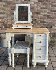 SHABBY CHIC PINE DRESSING TABLE, MIRROR & STOOL Message for delivery quote