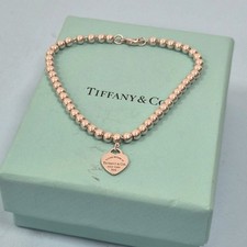 Tiffany & Co. Return To Sterling Silver Mini Heart 4mm Bead Bracelet Size 7.5"