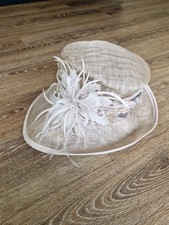 Gina Bacconi Beige Brown cream hat feathers ribbon brim motb wedding races 