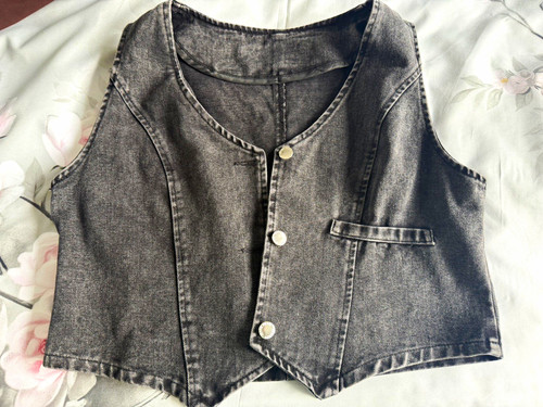 Women grey denim waistcoat - grey,