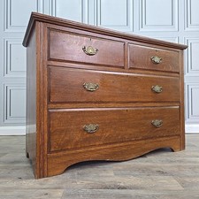 Antique Chest Of Drawers – Oak Edwardian 4 Drawer Dresser – Solid Wooden Commode