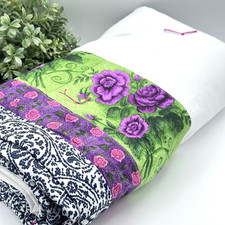 Vintage Amish Tied Quilt 62x93 Pink Lime Purple Floral Patchwork Farmhouse