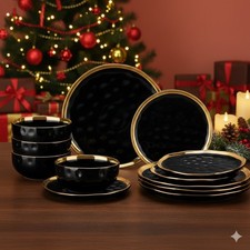 12 Piece Ceramic Black & Gold