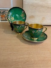 2 Carlton Ware Vert Royale Pink Vine Chocolate Cups & Saucers