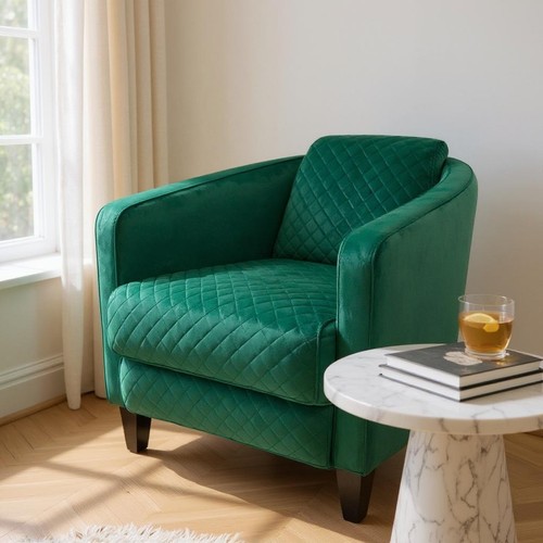 Green velvet tub - accent, chair