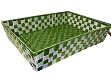 Green & White Woven Basket