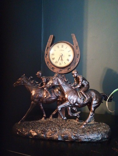 Bronze horse racing mantle - racing',