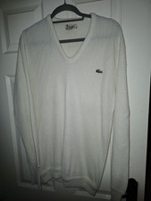 Lacoste Izod Vintage Jumper Size Large White V Neck