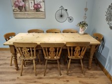 Solid Pine Large Farmhouse 7ft Table and 8 Chairs Dining Set