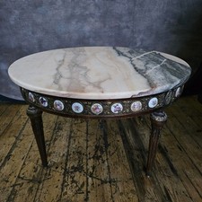 Antique Vintage French Louis XVI Style Limoges Round Ornate Coffee Table 47x80cm