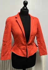 ZARA 100% COTTON Women Blazer Ladies Red Retro Jacket Top Size S UK 8 10