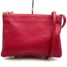 CELINE Trio Shoulder Bag 0154 Dark Pink Red Leather Women's