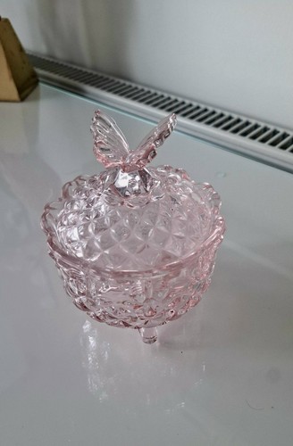 Pink glass diamond cut - glass, trinket