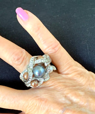 Ladies cluster Pearl and CZ Diamante dress ring size S