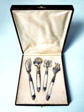 VTG SERVING SILVER & MOTHER OF PEARL CUTLERY HORS D'OEUVRES MIGNARDISES BOX SET