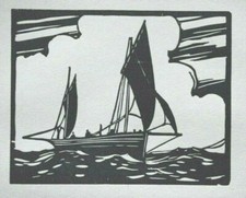 BRIGHTON LUGGER By WILKINSON : 1922 Ship, Boat, Boats, Boating, Woodcut Print