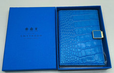 Smythson of Bond St blue croc leather passport holder cover case wallet NEW
