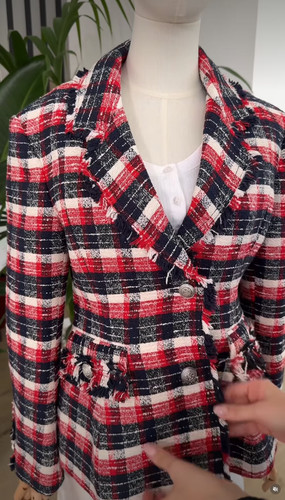 Zara red check tweed peplum - red,