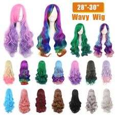 Womens Ladie Red Long Wavy Curly Fancy Dress Cosplay Wigs Pop Party Costume Full