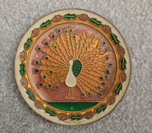 Vintage brass etched - brass, peacock