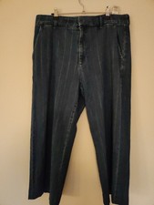 M&S Collection Size 16  Pinstripe Cropped Wide Trousers In A Medium Indigo.