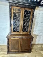 Victorian Solid Oak Bookcase Cabinet Green Man . Free Delivery Available