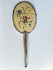 Hand Mirror Silver Tone Floral