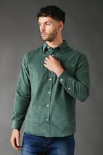 Maine Mens Button-Up Shirt Green Corduroy Long Sleeve Casual Regular Fit