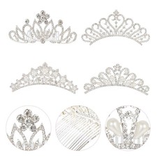 4Pcs Rhinestone Pearl Crown