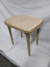 Vintage 1950s Dressing Table Stool – Embroidered Satin Padded Seat – Cream /Gold