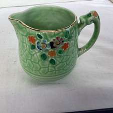 Small Crown Devon Jug. Green. Flowers. Vintage