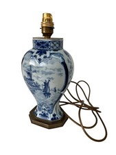 Vintage Delft Style Table Lamp Ceramic Painted Blue & White Decorative TESTED