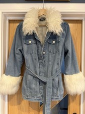 Y2K Faux Fur Trim Denim Belted