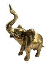 Vintage Solid Brass Elephant Figurine – Trunk Up – Lucky Mid-Century Decor