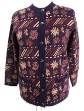 Grazia Acrylic Wool Button Front Cardigan Purple Floral Size 14