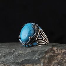 Handmade 925 SILVER Men rings Turquoise Firuze gem stone All sizes 40,000 sold