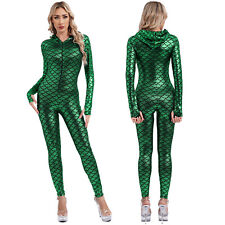 Womens Costume Party Swimsuits Rompers Jumpsuit Fishscale Print Catsuits Shiny