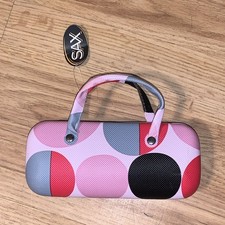 Sax Faux Pink polka dot Print Eyeglasses Sunglasses Case w/ Handles Mini Handbag
