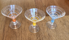 3 super art deco hand made cocktail glasses. 8.5 cm tall .8 cm diameter.