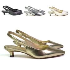 Womens Low Kitten Heel Shoes Ladies Slingback Pointed Toe Party Sandals Size 3-8