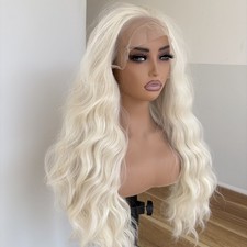 Synthetic Hair Natural Long Wavy Lace Front Wigs Layered Platinum blonde