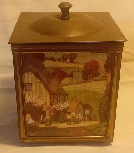 Antique square brass tea caddy - square,