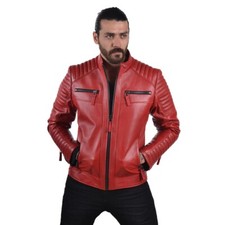 HOT! Men's Authentic RED Lambskin Leather Motorcycle Stylish Fashion Jacket