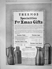 Old Antique Print 1909 Thermos Flask Jugs Oval Water Cans Gutmann London 20th