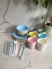 IKEA Kids Pastel Plastic Bowls Plates Cutlery Set