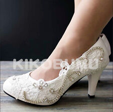 Wedding Lace Pump Event Party Bridal Bridesmaid Flat High Low Heels shoes 3-9