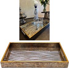 Gold Rectangle Zebra Print Kitchen Serving Drinks Candle Decor Coffee Table Tray