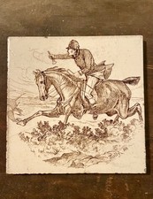 Antique Josiah Wedgwood Etruria Transfer Print Tile of Hunting Scene ‘Tally Ho’