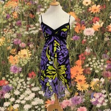 Vintage Y2K Jane Norman Purple and Black Zebra/Butterfly Printed Midi Dress